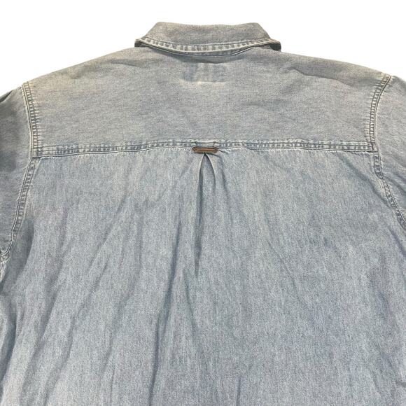 VTG Marlboro Denim Shirt Men Sz M Duck Embroidered Pockets Faded Cowboy Outdoor - Picture 8 of 13